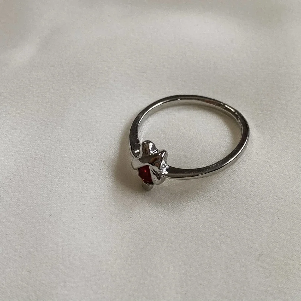 VTG Dainty Red CZ X Bow Skinny Stacker Ring - Picture 3 of 5